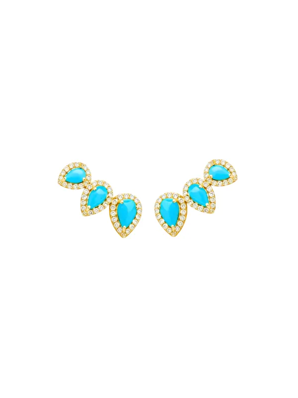 2.18ct Turquoise Diamond 18K Gold Climber Earrings made by Wish Fine Jewelry