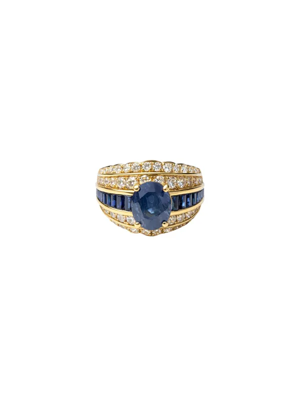 4.20ct Diamond Sapphire 14K Gold Dome Ring made by Wish Fine Jewelry