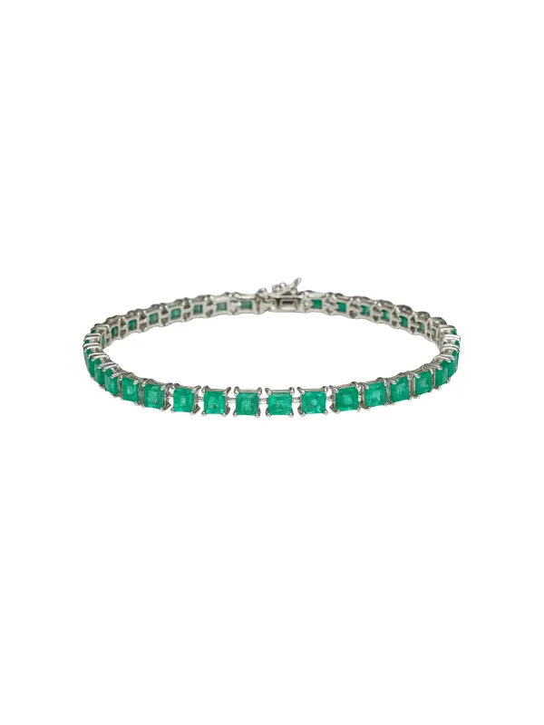 8.30cts Emerald 18K Gold Princess Cut Link Bracelet made by Wish Fine Jewelry