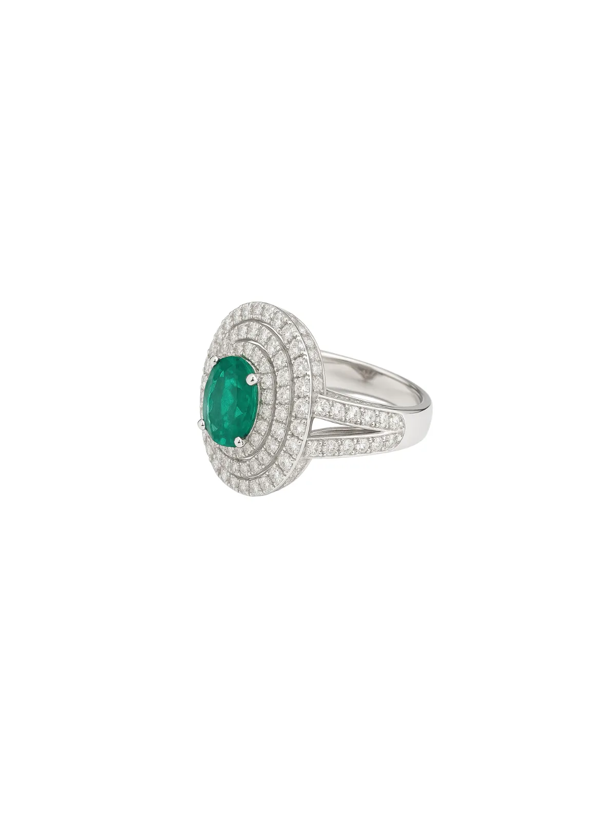 3.22ct Diamond Emerald 18K Gold Cocktail Oval Ring sold by Wish Fine Jewelry product image thumbnail 2