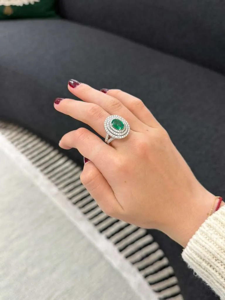 3.22ct Diamond Emerald 18K Gold Cocktail Oval Ring sold by Wish Fine Jewelry product image thumbnail 4