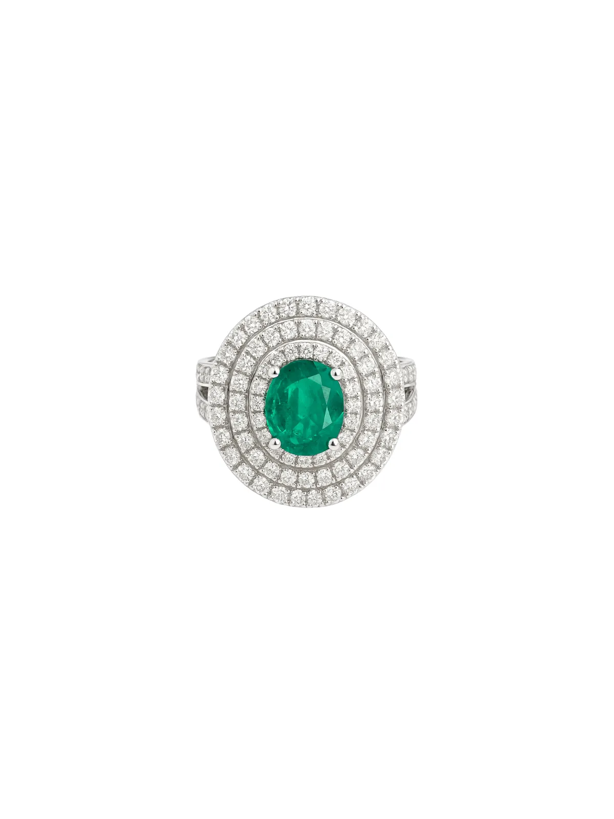 3.22ct Diamond Emerald 18K Gold Cocktail Oval Ring sold by Wish Fine Jewelry