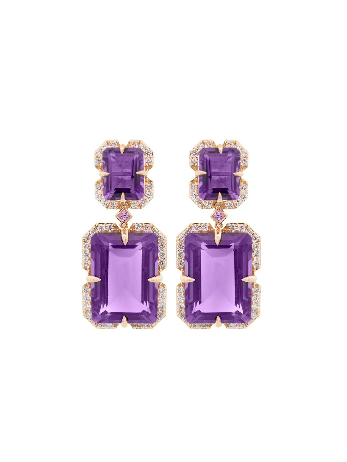 24.75 Amethyst Pink Sapphire Diamond 18K Earrings sold by Wish Fine Jewelry