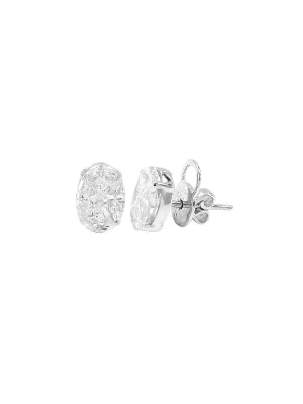1.83ct Diamond 18K Gold Oval Illusion Stud Earrings made by Wish Fine Jewelry