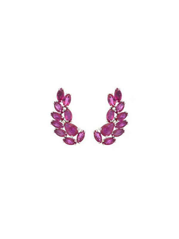 3.30ct Ruby 18K Gold Cluster Climber Earrings made by Wish Fine Jewelry