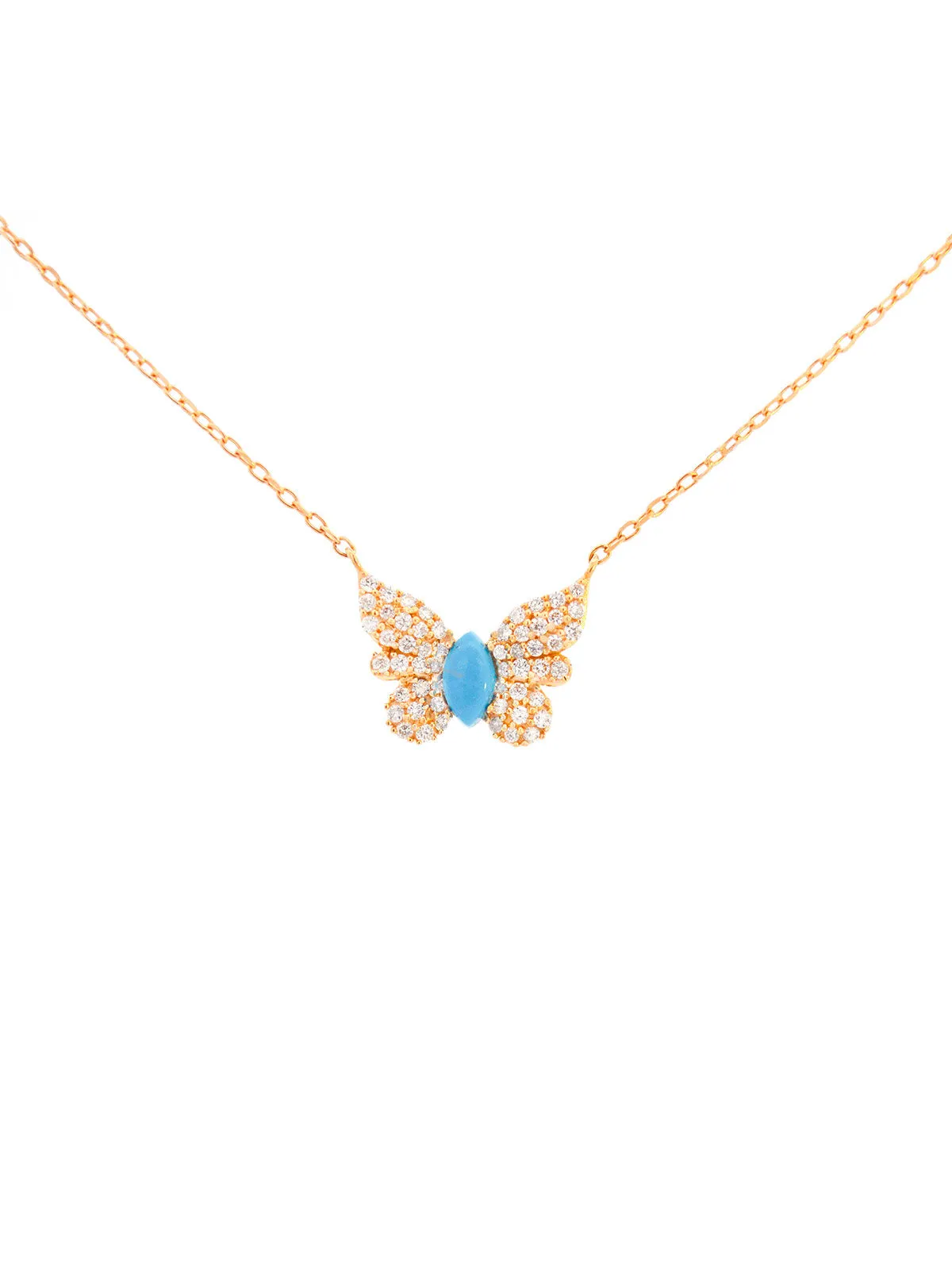 0.49ct Diamond Turquoise 18K Gold Butterfly Necklace sold by Wish Fine Jewelry product image thumbnail 2