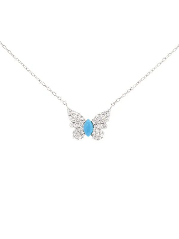 0.49ct Diamond Turquoise 18K Gold Butterfly Necklace made by Wish Fine Jewelry
