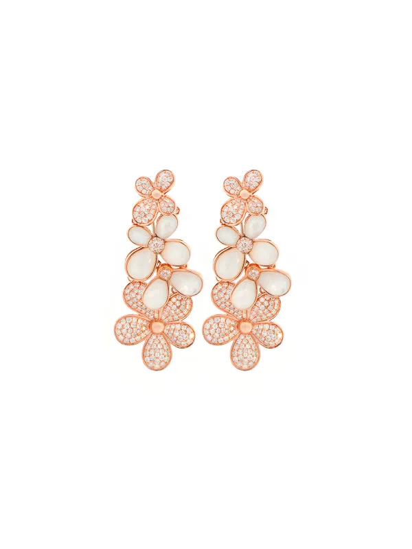 2.95ct Diamond Mother of Pearl 14K Gold Flower Drop Earrings made by Wish Fine Jewelry