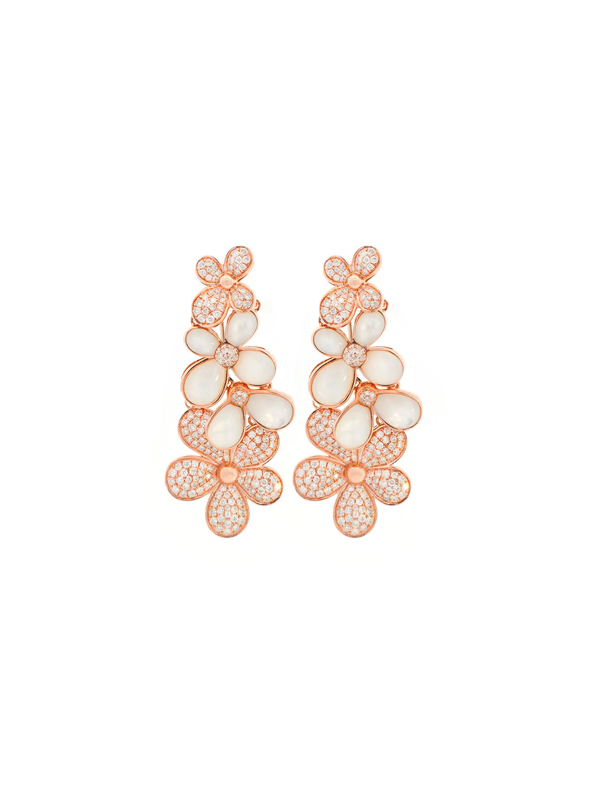 2.95ct Diamond Mother of Pearl 14K Gold Flower Drop Earrings sold by Wish Fine Jewelry