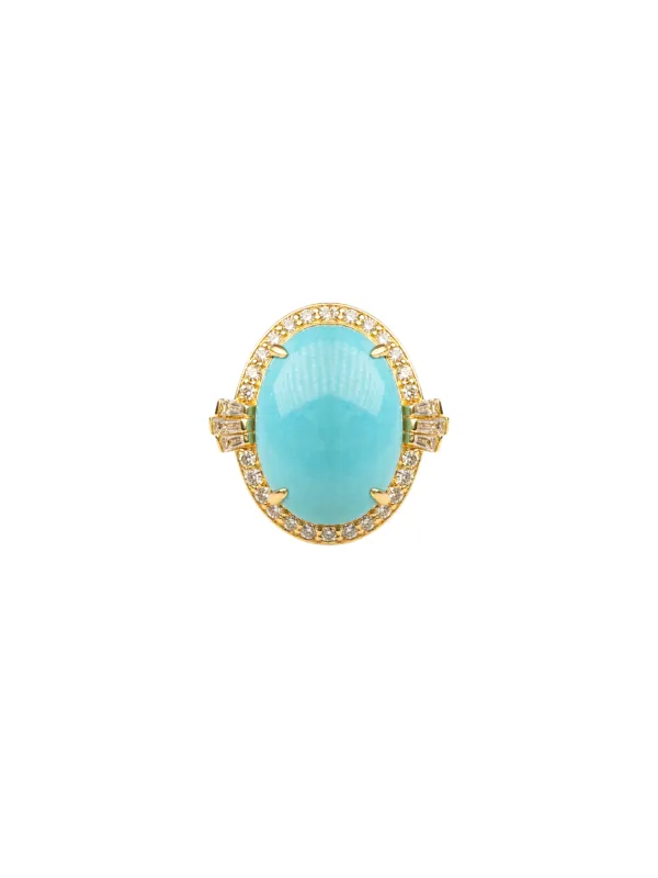 8.69ct Diamond Turquoise 14K Gold Halo Ring made by Wish Fine Jewelry
