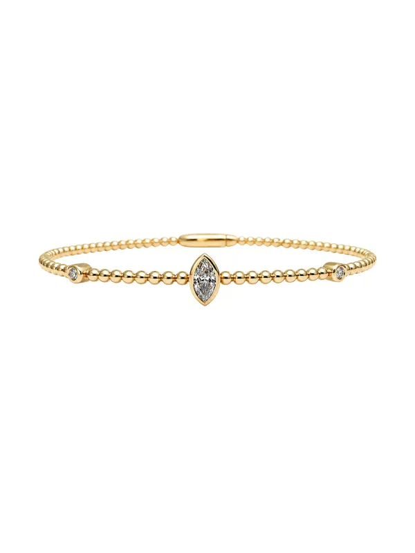 0.26ct Diamond 14K Gold Beaded Marquis Bangle Bracelet made by Wish Fine Jewelry