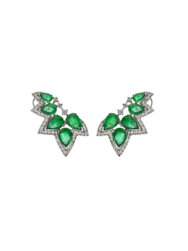 4.90ct Diamond Emerald 18K Gold Cluster Climber Earrings made by Wish Fine Jewelry