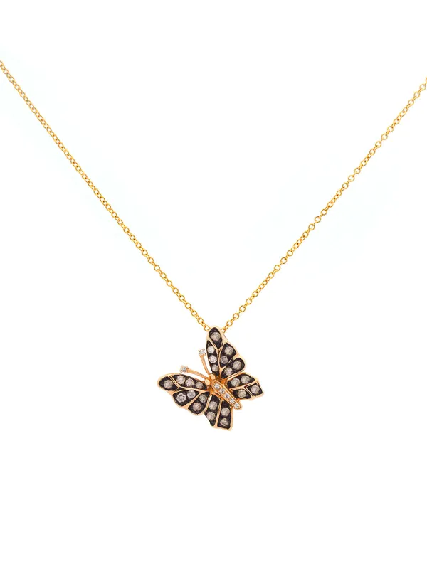 0.38ct Brown & White Diamond 14K Gold Butterfly Necklace made by Wish Fine Jewelry