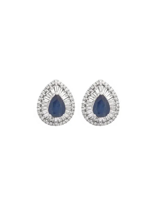 2.06ct Diamond Sapphire 14K Gold Pear Halo Earrings made by Wish Fine Jewelry
