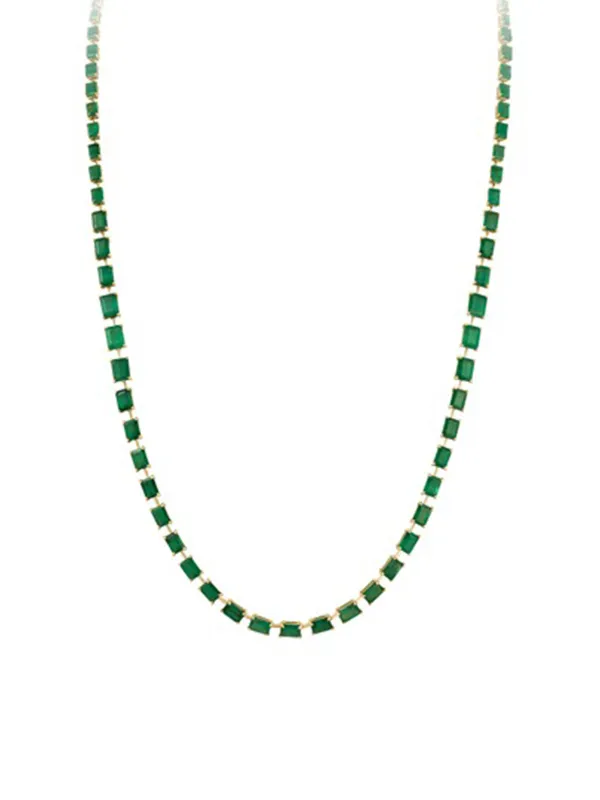 45.39ct Emerald 18K Gold 30'' Link Tennis Necklace made by Wish Fine Jewelry