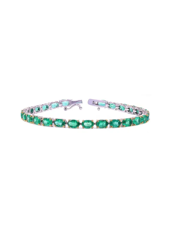 10.44ct Emerald 14K Gold Oval Link Bracelet made by Wish Fine Jewelry