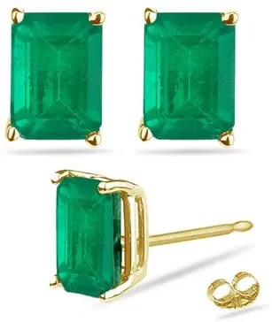 1.00ct Emerald 14K Gold Stud Earrings sold by Wish Fine Jewelry product image thumbnail 2