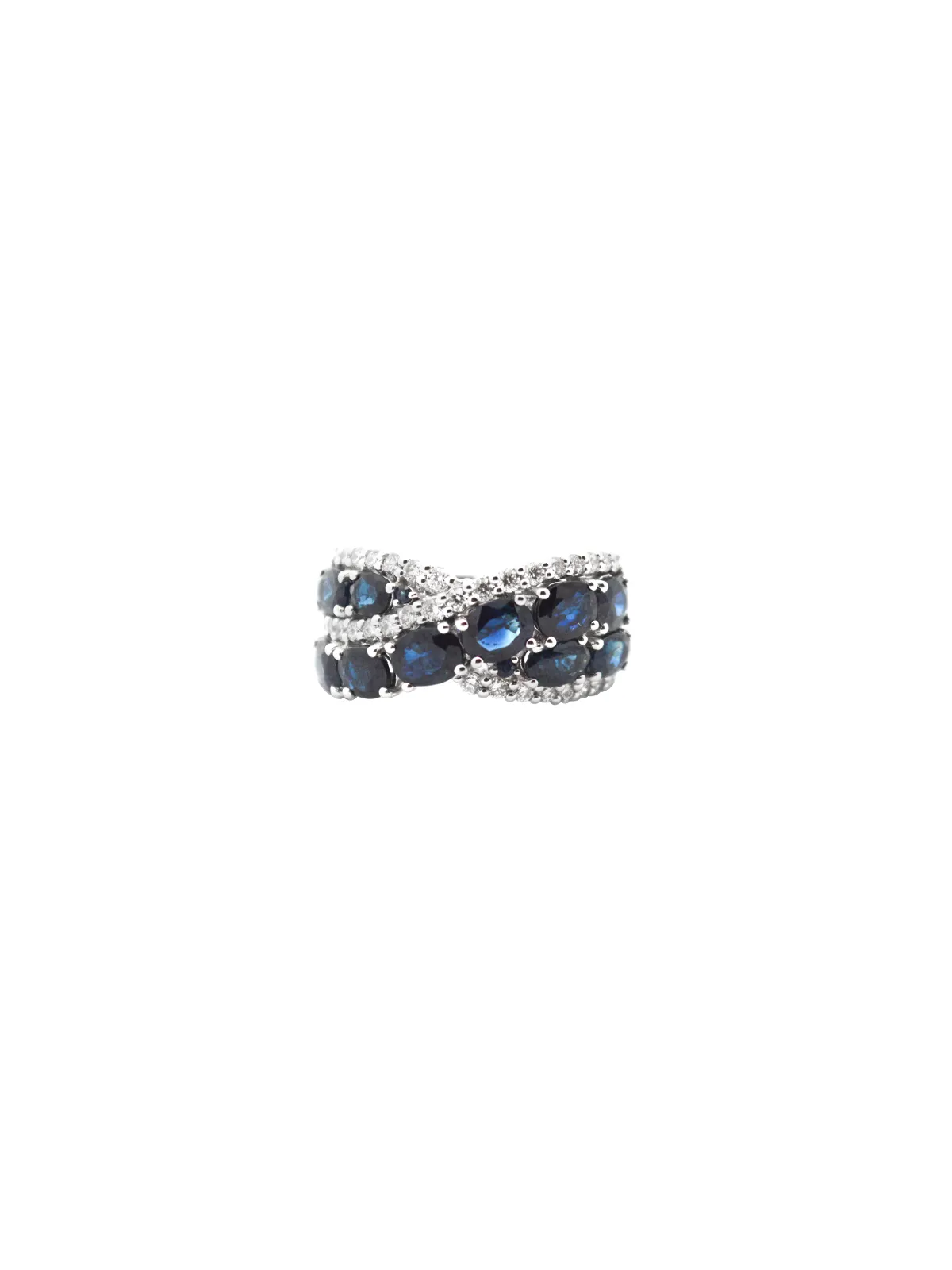 4.30ct Diamond Sapphire 14K Gold Crossover Cluster Ring sold by Wish Fine Jewelry