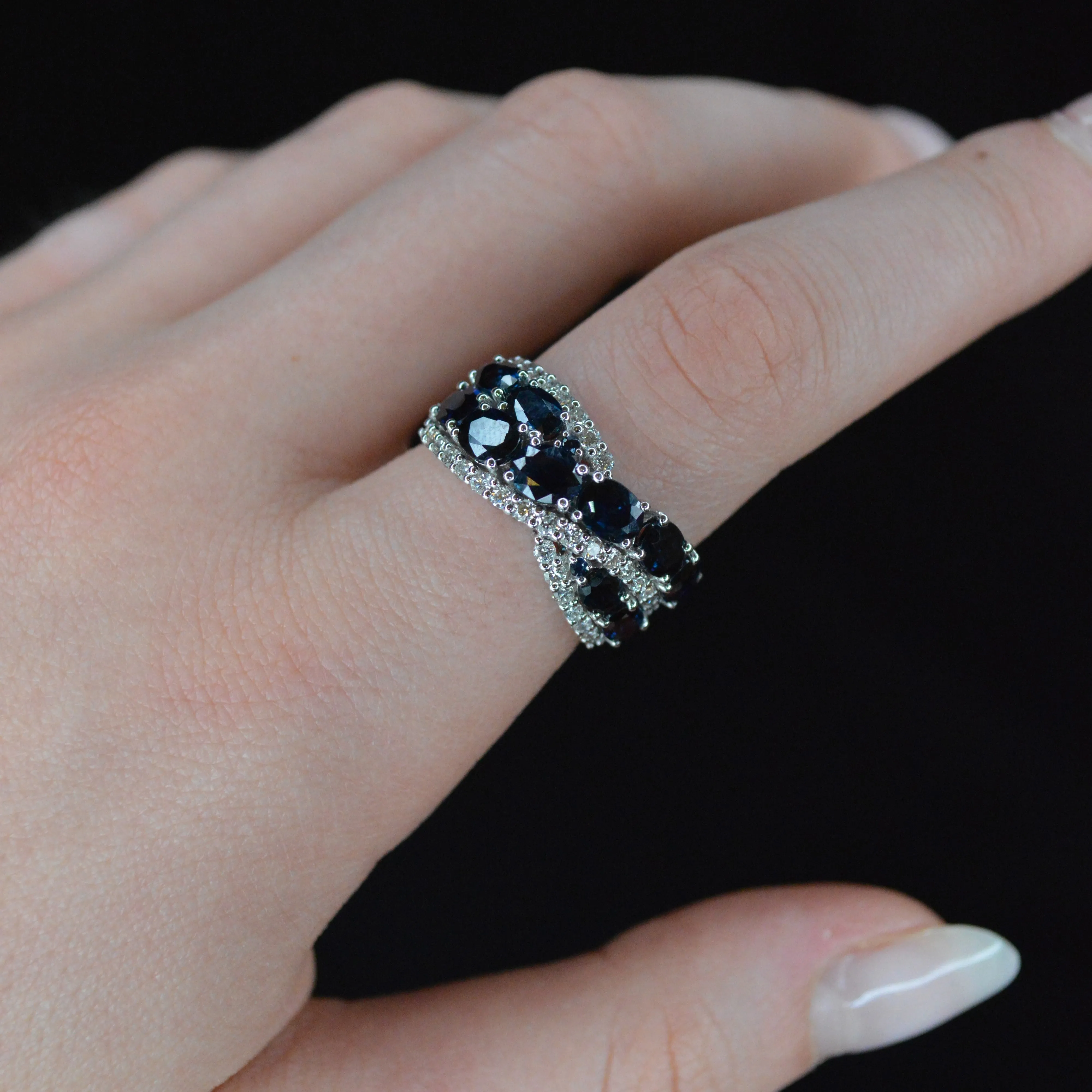 4.30ct Diamond Sapphire 14K Gold Crossover Cluster Ring sold by Wish Fine Jewelry product image thumbnail 2