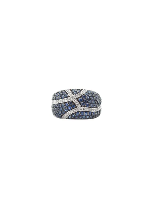 3.03ct Diamond Sapphire 14kK Gold Cluster Pave Ring made by Wish Fine Jewelry