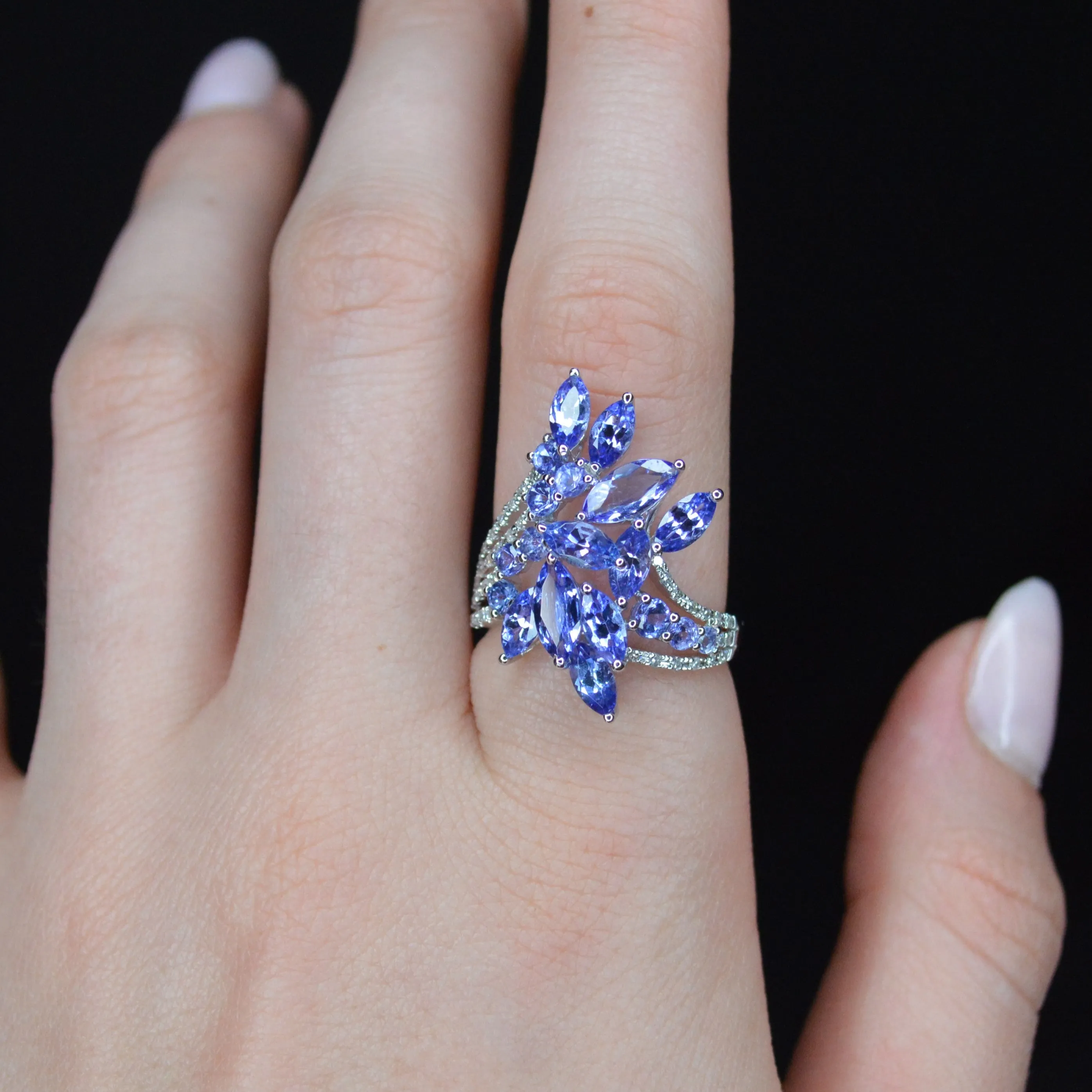 4.18ct Diamond Tanzanite 14K Gold Floral Cluster Ring sold by Wish Fine Jewelry product image thumbnail 2