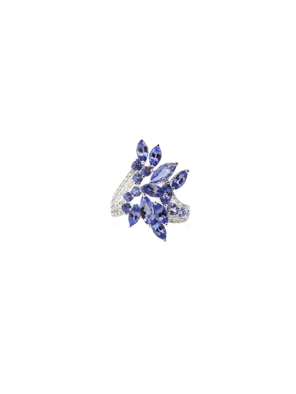 4.18ct Diamond Tanzanite 14K Gold Floral Cluster Ring sold by Wish Fine Jewelry