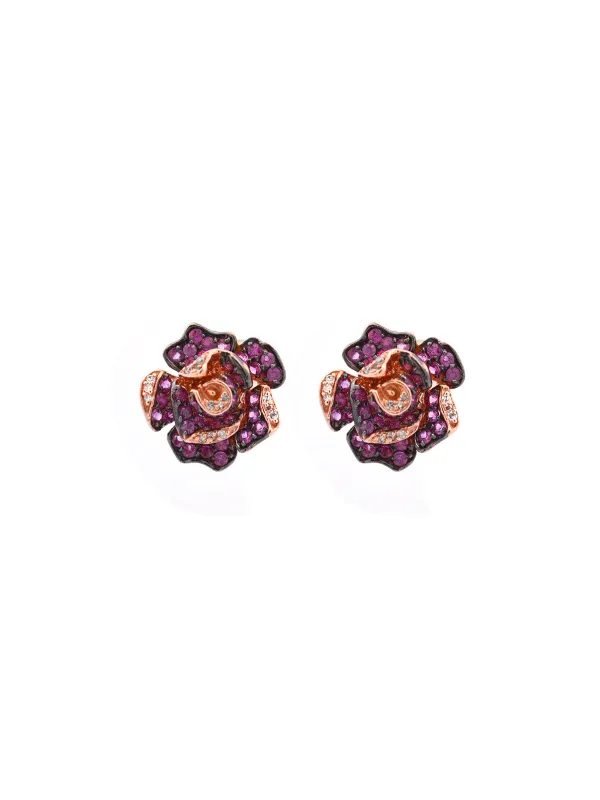 2.31ct Diamond Ruby 14K Gold Flower Stud Earrings made by Wish Fine Jewelry