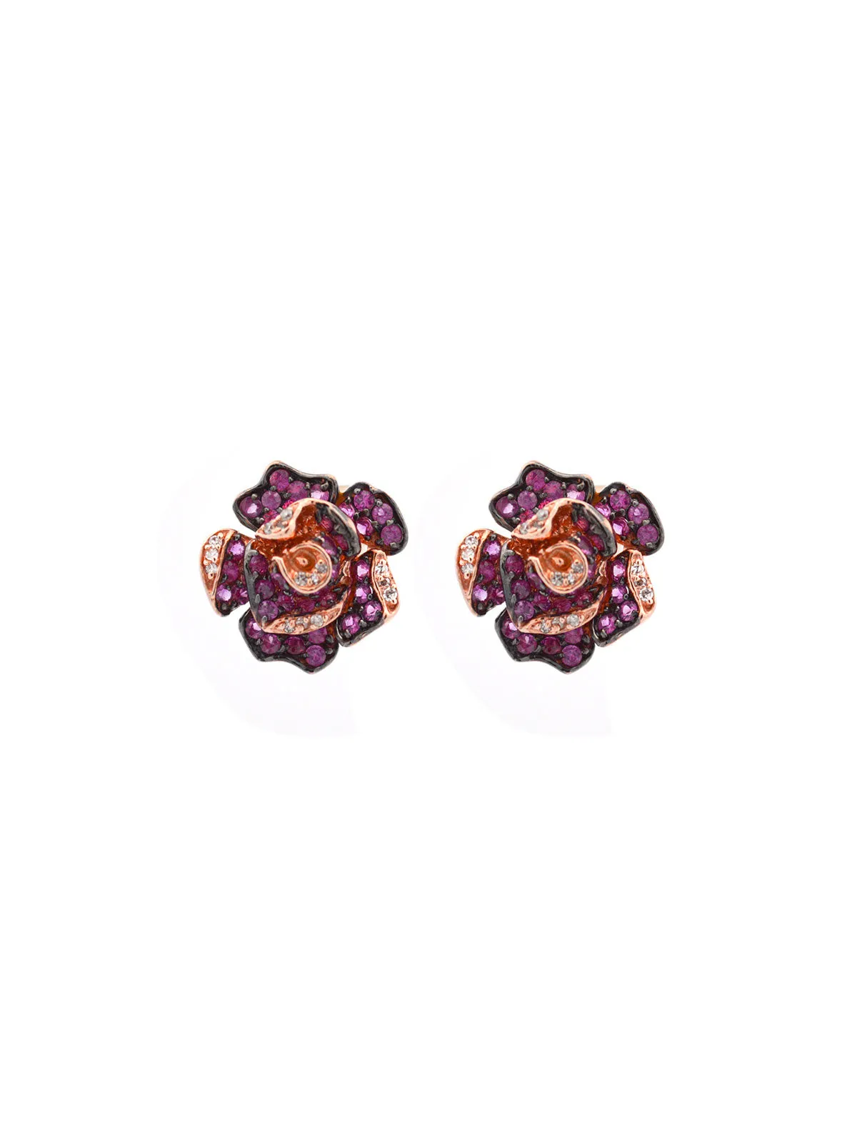 2.31ct Diamond Ruby 14K Gold Flower Stud Earrings sold by Wish Fine Jewelry