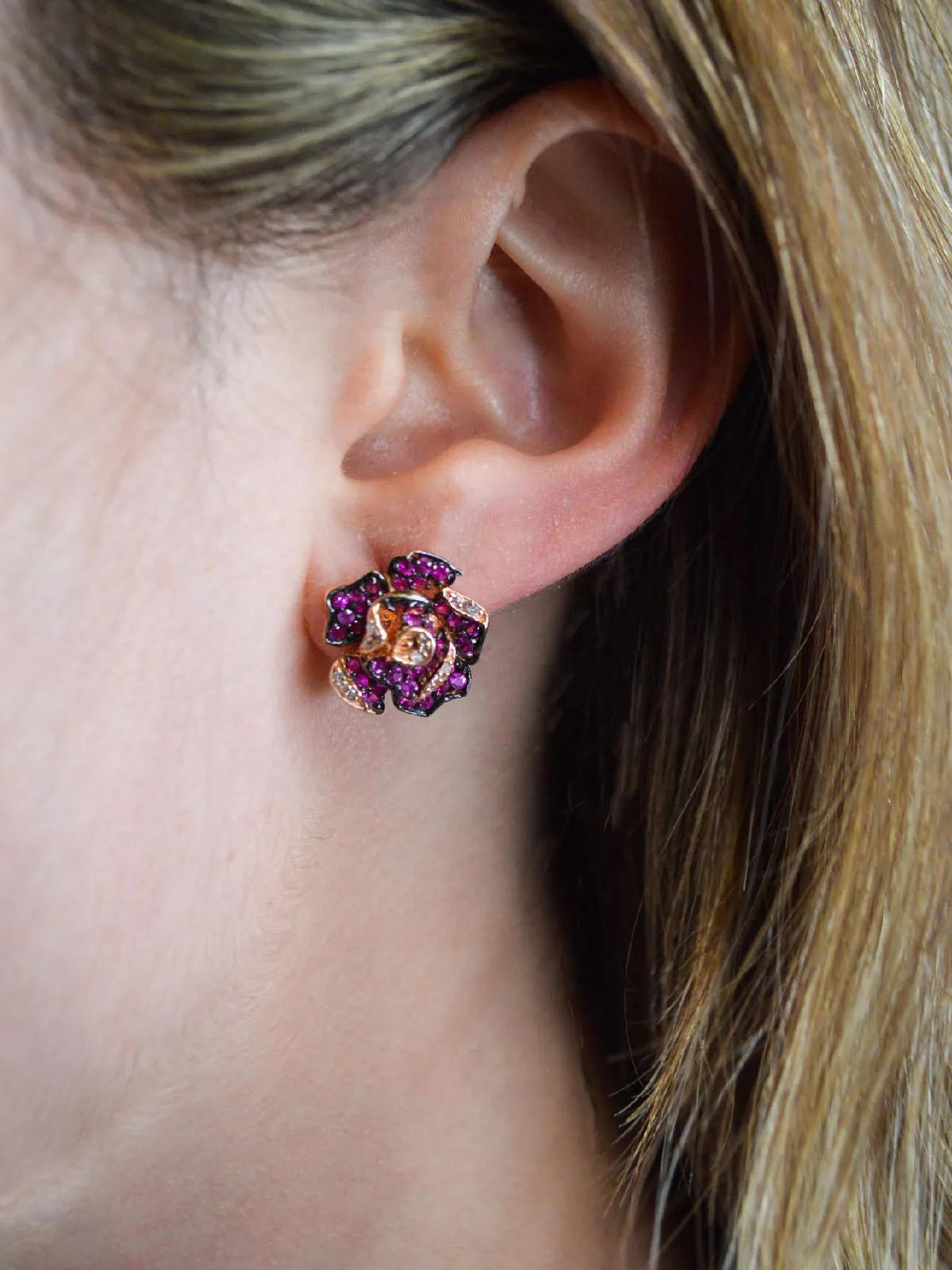 2.31ct Diamond Ruby 14K Gold Flower Stud Earrings sold by Wish Fine Jewelry product image thumbnail 2