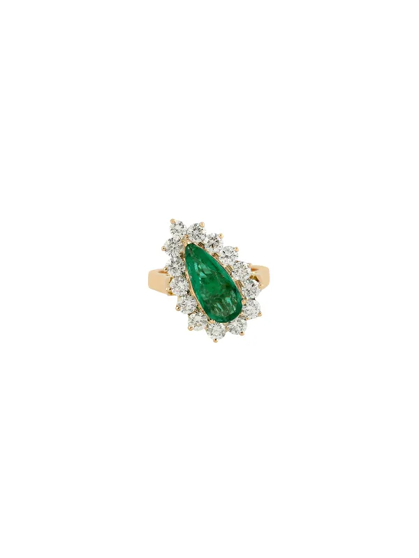 4.92ct Diamond Emerald 18K Gold Pear Cut Halo Ring made by Wish Fine Jewelry