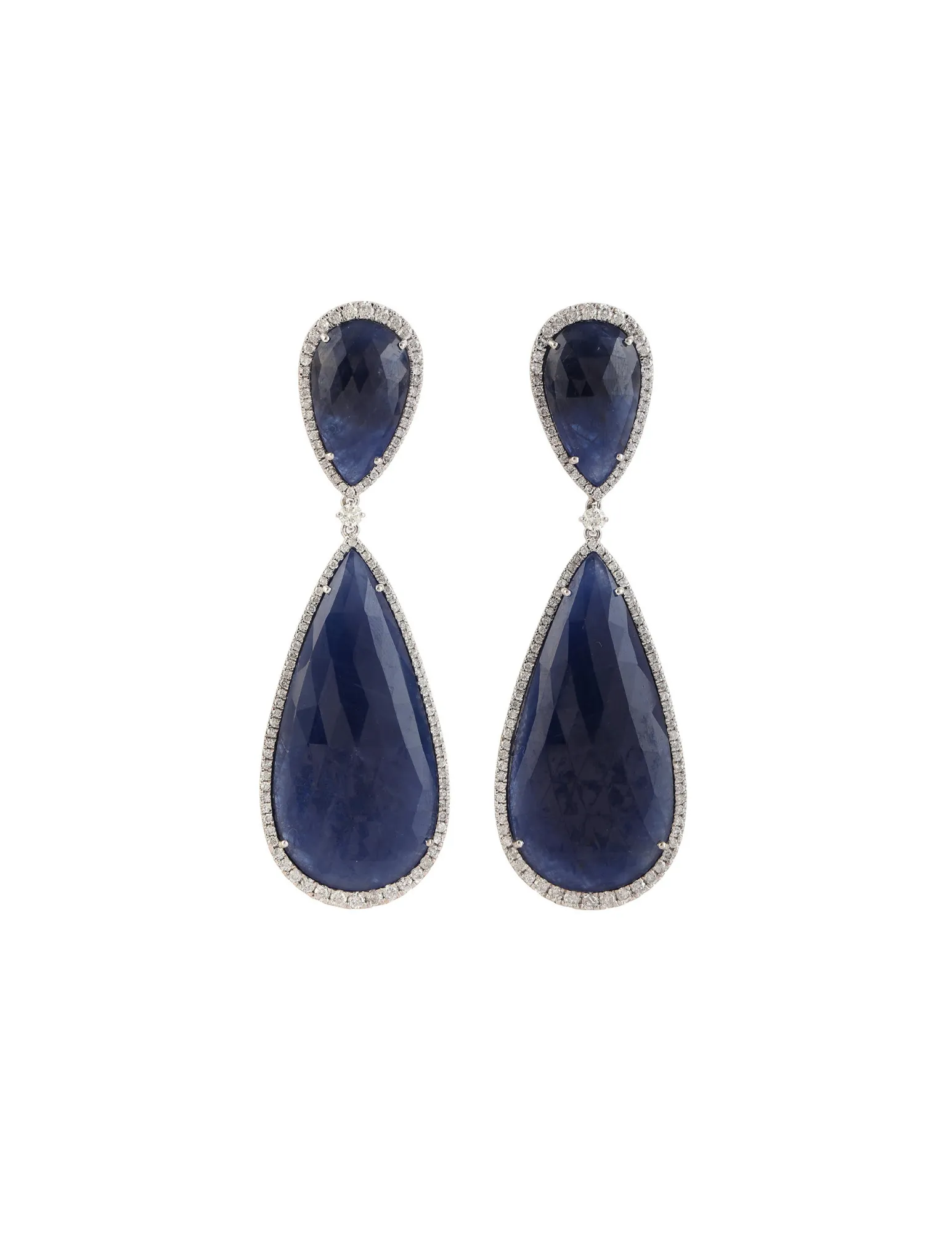 61.94ct Diamond Sapphire 18K Gold Teardrop Earrings sold by Wish Fine Jewelry