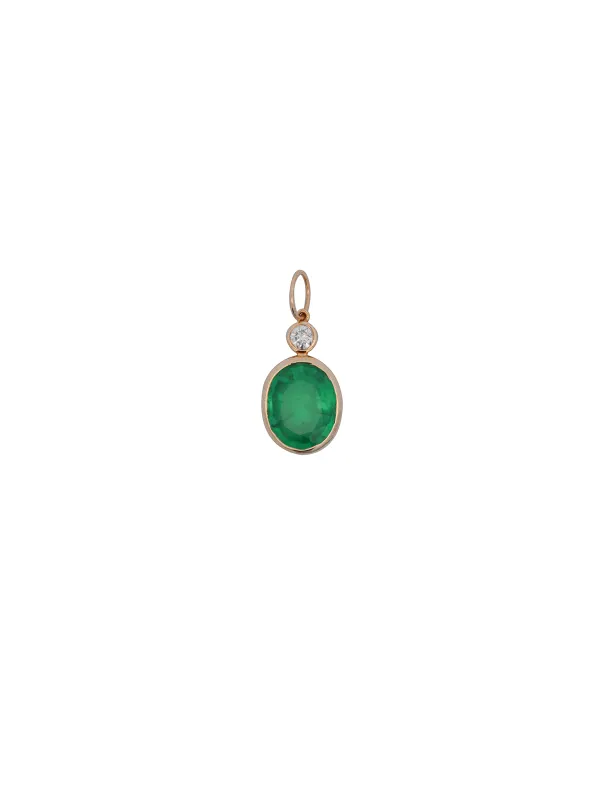 7.35ct Diamond Emerald 14K Gold Oval Pendant made by Wish Fine Jewelry