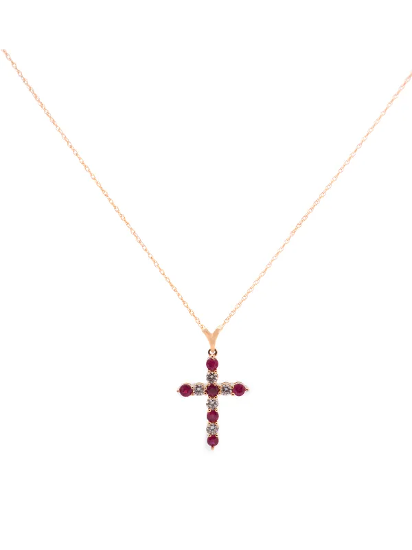 1.27ct Diamond Ruby 14K Gold Cross Necklace made by Wish Fine Jewelry