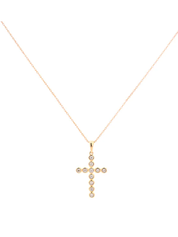 0.06ct Diamond 14K Gold Bezel Cross Necklace made by Wish Fine Jewelry