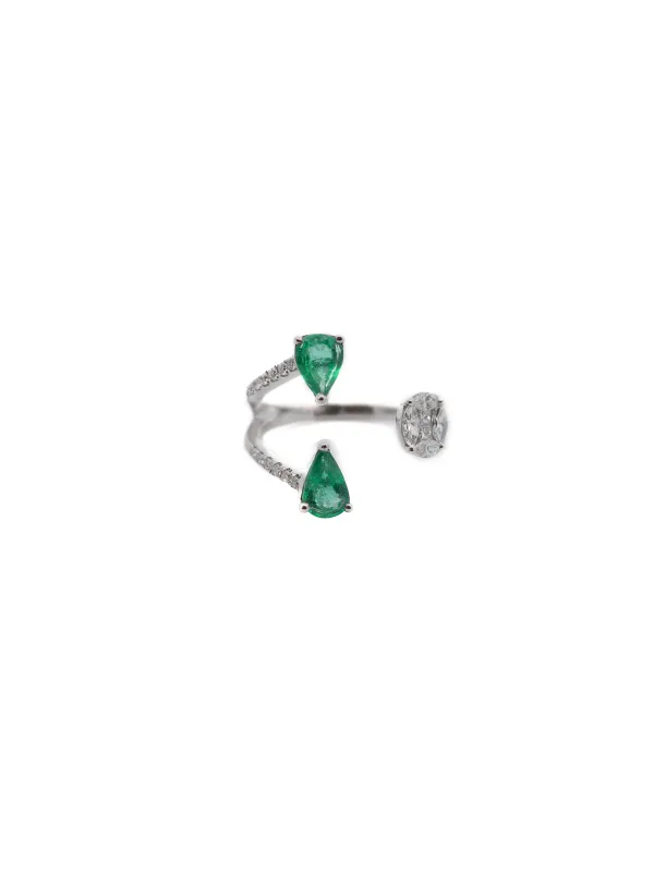 1.20ct Diamond Emerald 18K Gold Open Shank Ring made by Wish Fine Jewelry