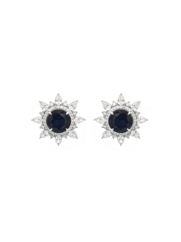 13.51ct Diamond Sapphire 18K Gold Starburst Stud Earrings made by Wish Fine Jewelry