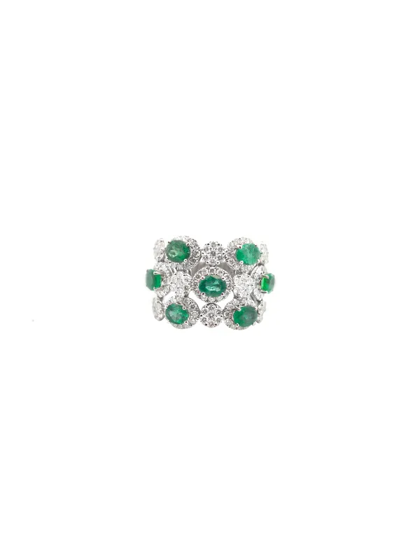4.05ct Diamond Emerald 18K Gold Cluster Band Ring made by Wish Fine Jewelry