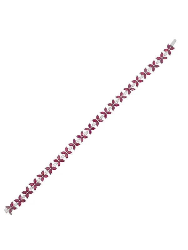 9.25ct Diamond Ruby 18K Gold Floral Tennis Bracelet made by Wish Fine Jewelry
