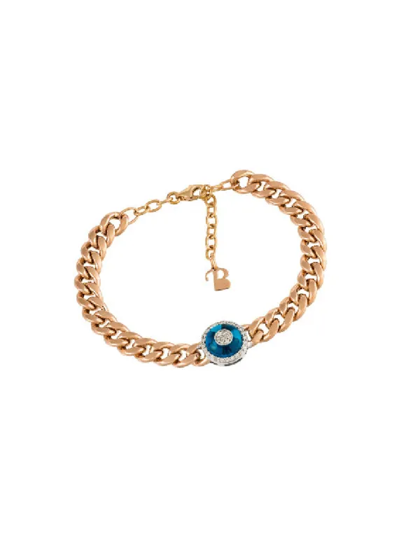 0.15ct Diamond 18K Gold Evil Eye Cuban Chain Bracelet made by Wish Fine Jewelry
