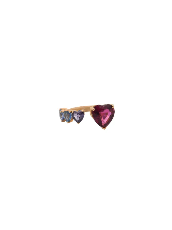 4.72ct Rhodolite Multi Color Sapphire 18K Gold Heart Bypass Ring made by Wish Fine Jewelry