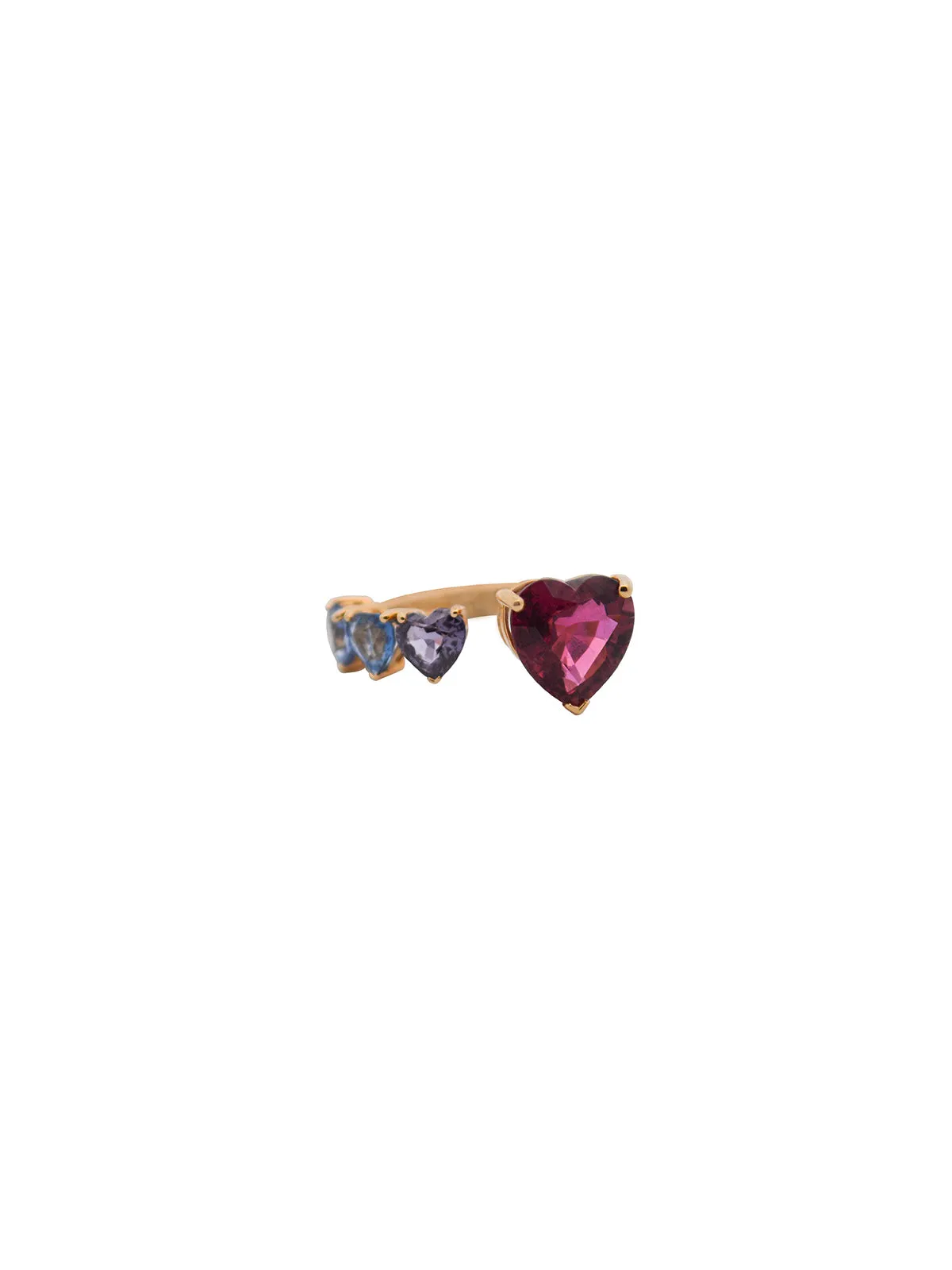 4.72ct Rhodolite Multi Color Sapphire 18K Gold Heart Bypass Ring sold by Wish Fine Jewelry
