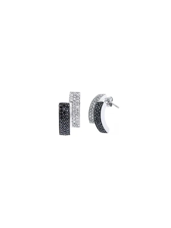 1.00ct Black & White Diamond 14K Gold Curved Earrings made by Wish Fine Jewelry