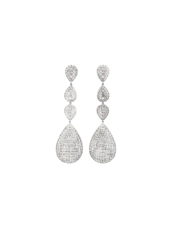 12.04ct Diamond 18K Gold Cluster Tear Drop Earrings made by Wish Fine Jewelry