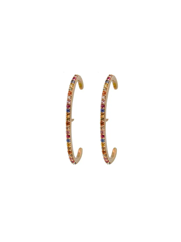 0.46ct Diamond Multi Color Sapphire 14K Gold Climber Earrings made by Wish Fine Jewelry