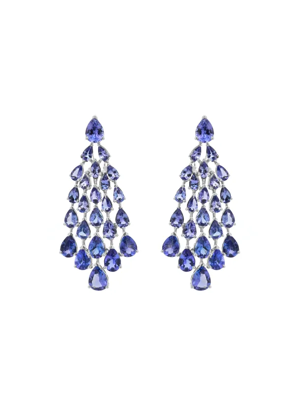 17.70ct Tanzanite 18K Gold Waterfall Dangle Drop Earrings made by Wish Fine Jewelry