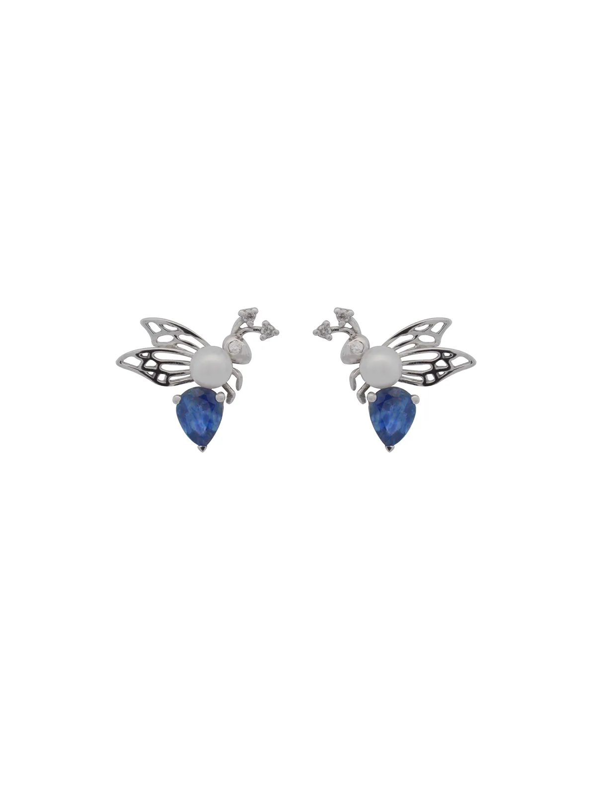0.52ct Diamond Sapphire Pearl 18K Gold Bee Stud Earrings sold by Wish Fine Jewelry