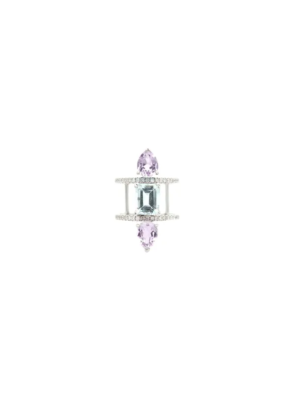 4.55ct Diamond Aquamarine Amethyst 18K Gold Open Shank Ring made by Wish Fine Jewelry
