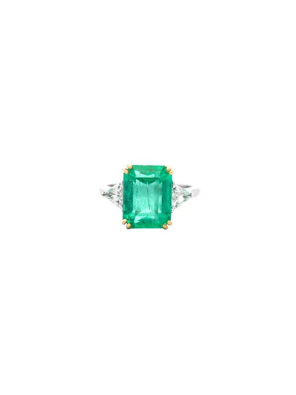 7.17ct Diamond Emerald 18K Gold Three Stone Ring made by Wish Fine Jewelry