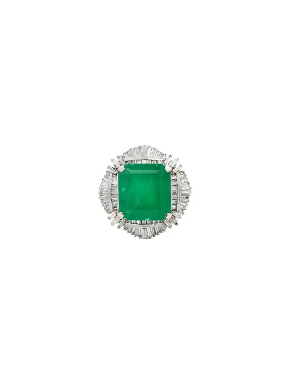 17.23ct Diamond Emerald Platinum Statement Cocktail Ring made by Wish Fine Jewelry