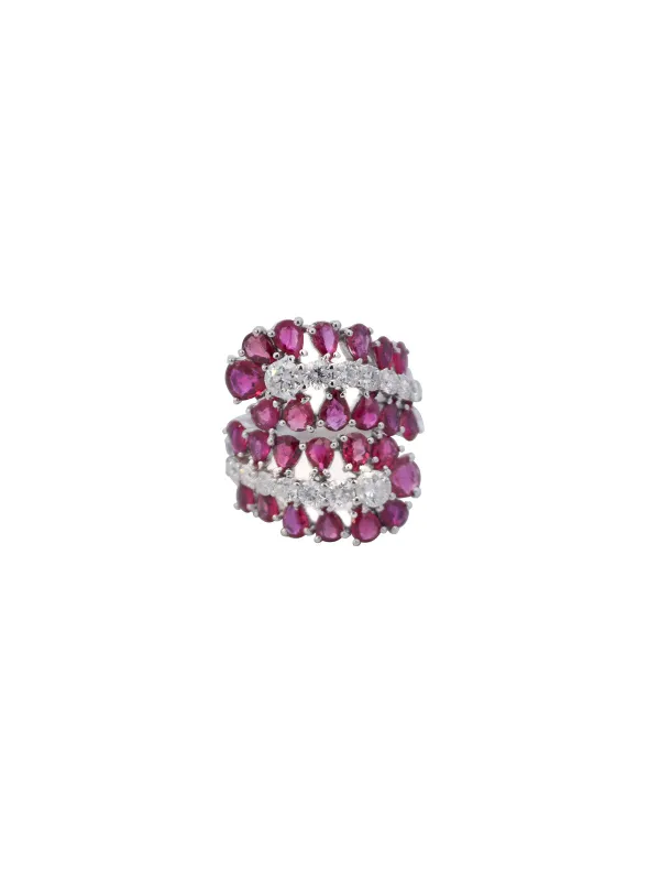 3.95ct Diamond Ruby 18K Gold Cluster Leaf Bypass Ring made by Wish Fine Jewelry